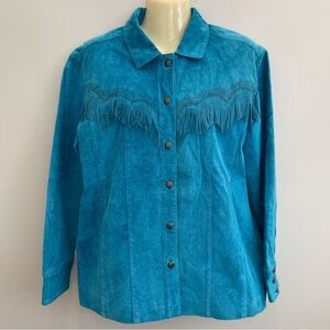 Chico's Leather Jacket Womens Medium Turquoise Western Cowgirl rodeo